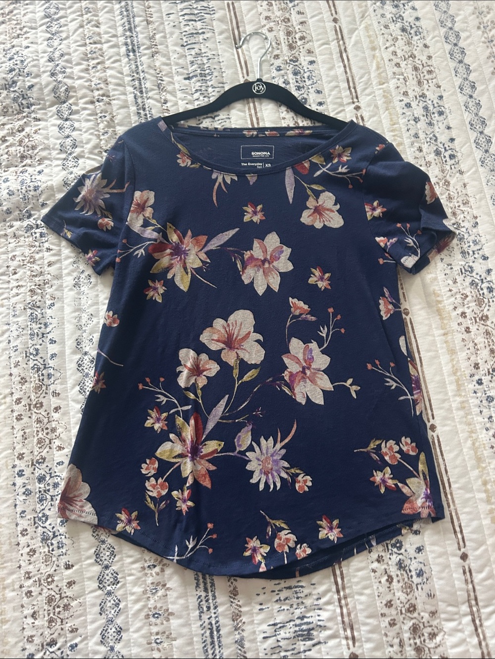 Sonoma Navy Floral Scoop-Neck Short Sleeve Tee